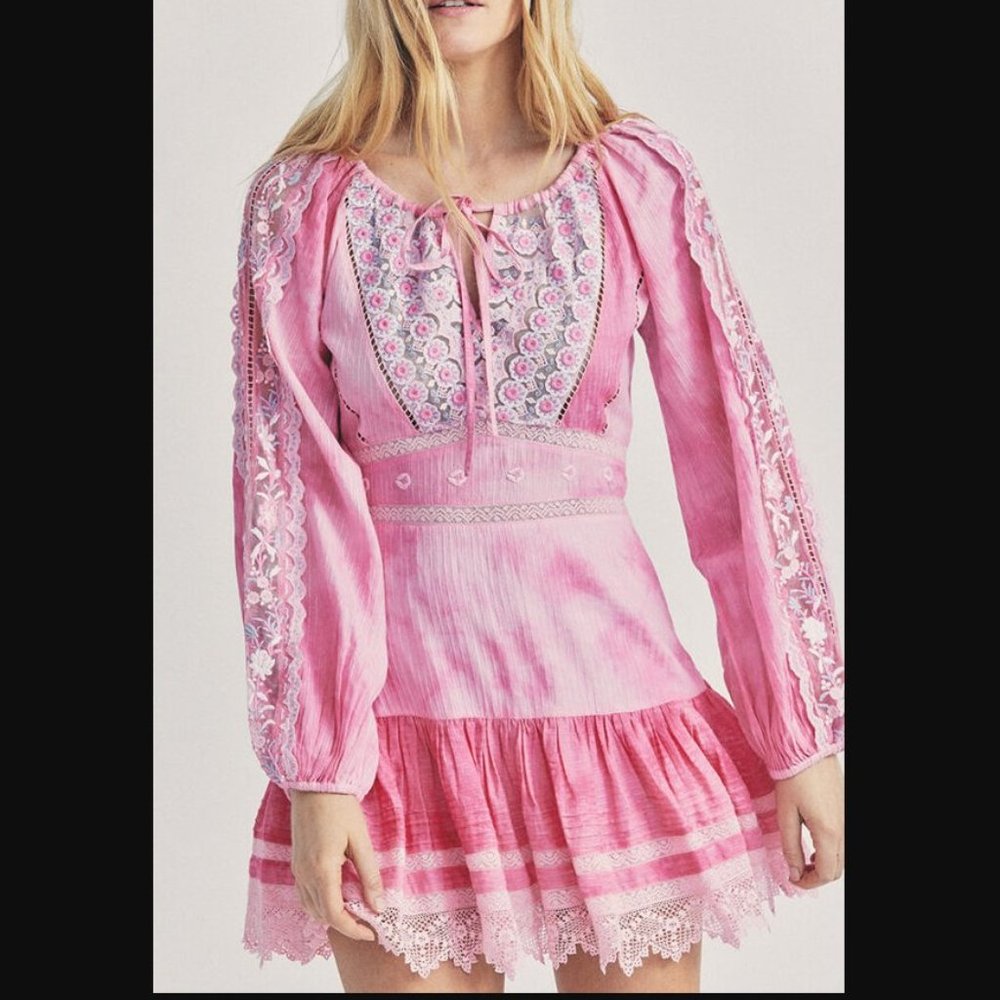 Loveshackfancy Chelie dress pink Zinnia embroidered fairy floral eyelet trims 4